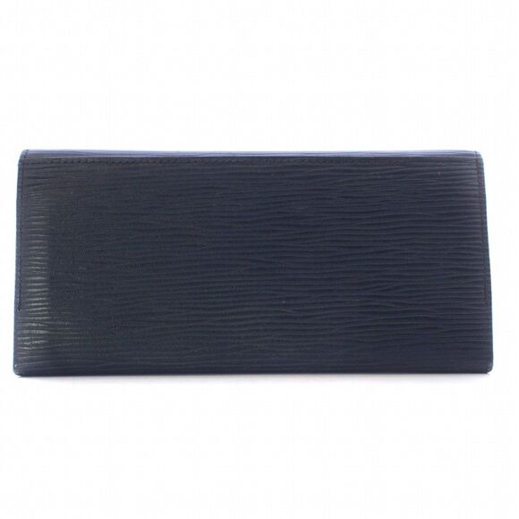 Valentino (Authentic) Navy Blue Epi Leather & Gold Accent Bi-fold Long Wallet - Picture 2 of 8